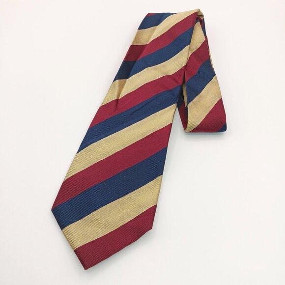 Lands’ End Silk Repp Tie Men’s 59” Burgundy Navy Gold Woven Stripe Wide New - Picture 2 of 3